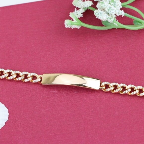 "Rose Gold Polished ID Bracelet with Pave Cuban Chain Design, XPBL0943 - Picture 7 of 11